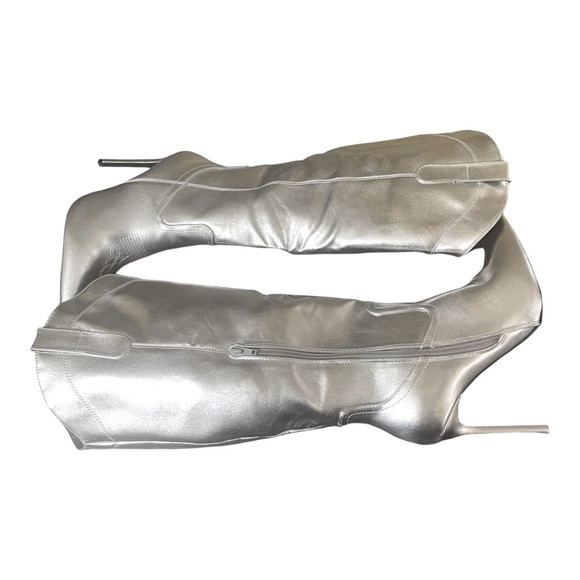 Wild Diva Silver Western Knee High Cowboy Stiletto Boots sz 10 NIB - Picture 3 of 11